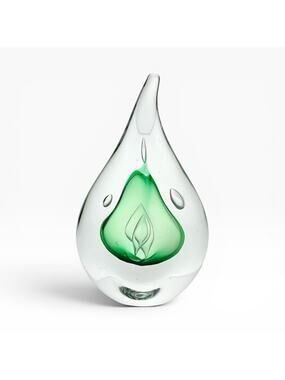 Adam Jablonski Art Glass Teardrop “Pear” Green Paperweight Sculpture 5.5” Signed